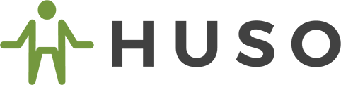 Huso logo with a green symbol resembling a person with outstretched arms next to the word 'HUSO' in black letters.