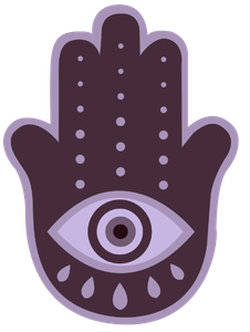 Illustration of a purple hand with an eye in the palm and raindrops below it, representing protection or awareness