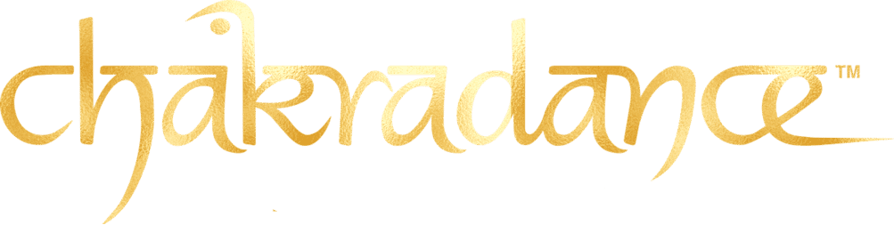 Gold logo of the word 'chakradance' on a black background.