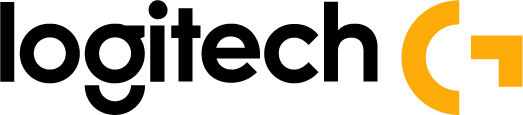 'Logitech' logo with yellow and black graphics and lettering.