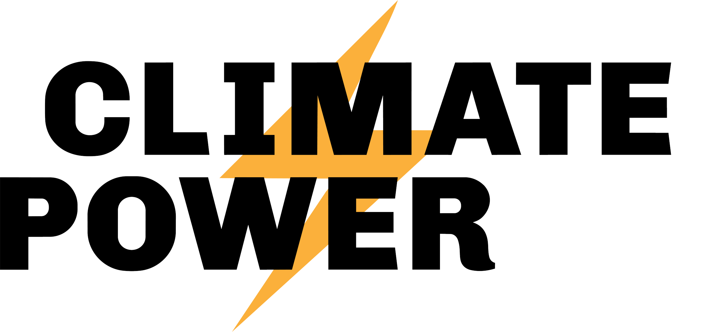 'Climate Power' logo with yellow and black graphics and lettering.