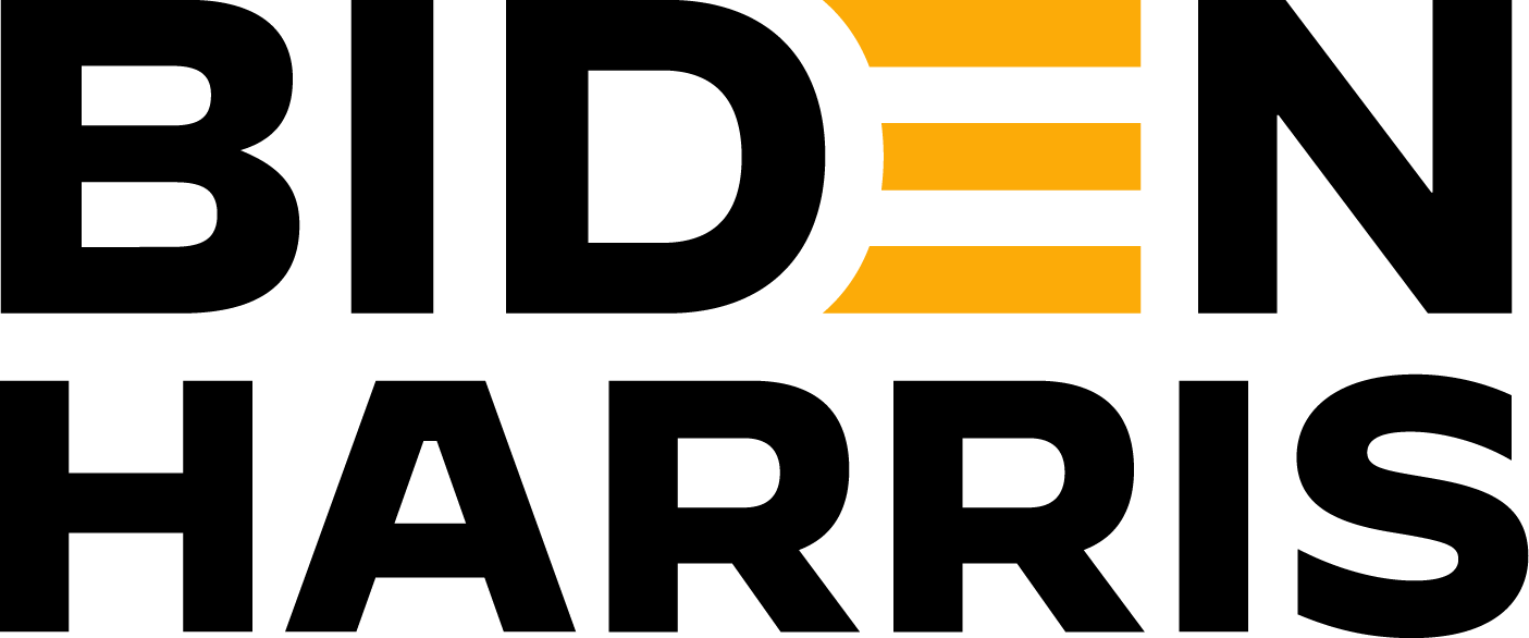 'Biden Harris' logo with yellow and black graphics and lettering.