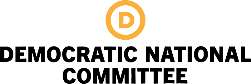 'Democratic National Committee' (DNC) logo with yellow and black graphics and lettering.