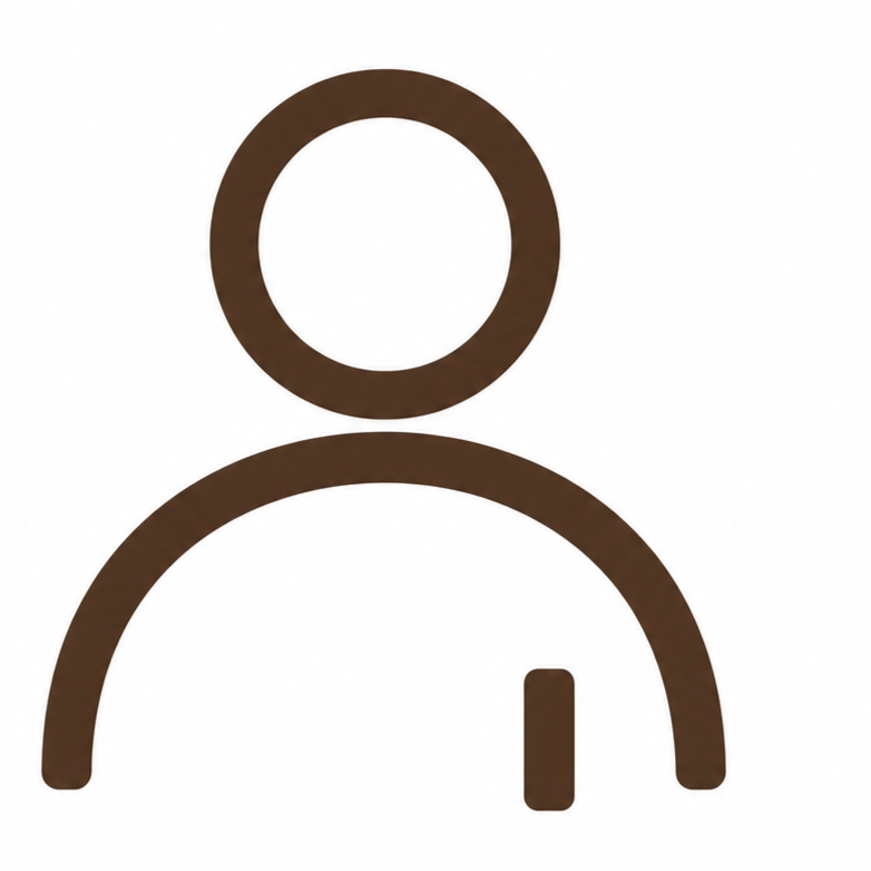 Outline of a person with a circular head and rounded shoulders on a white background.