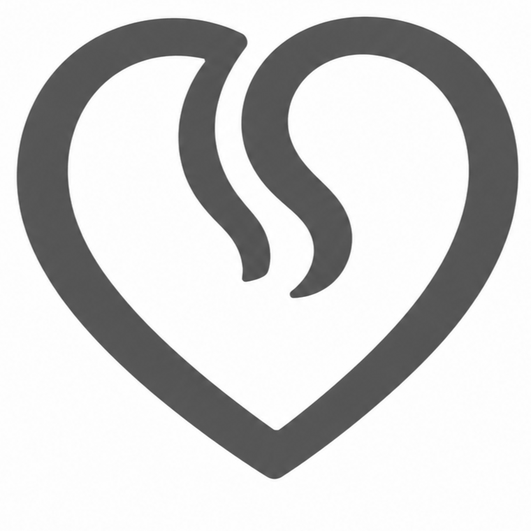 A heart-shaped symbol with two steam lines inside, indicating warmth or love