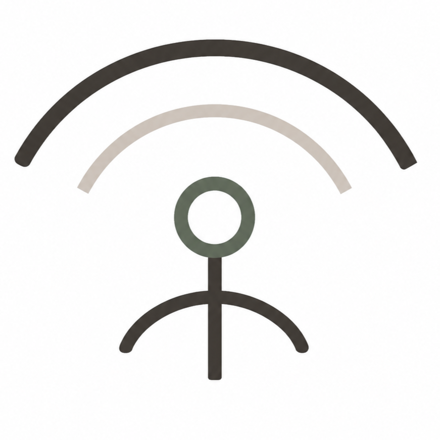 Minimalist icon of a person with a Wi-Fi signal above their head.