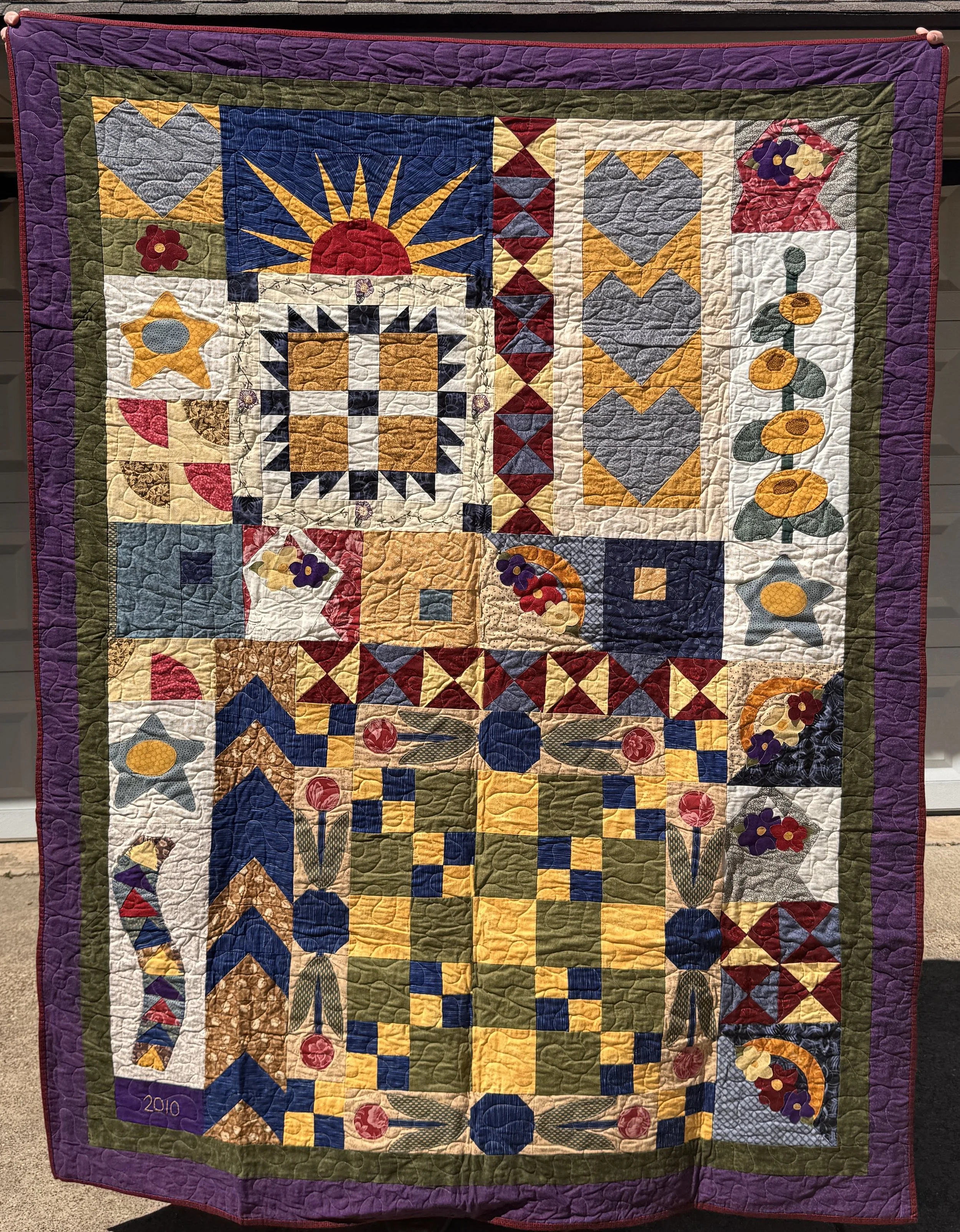 "Caught Up in Stitches" BOTM Sampler Full Quilt (Pattern: Jolyn Buhl)