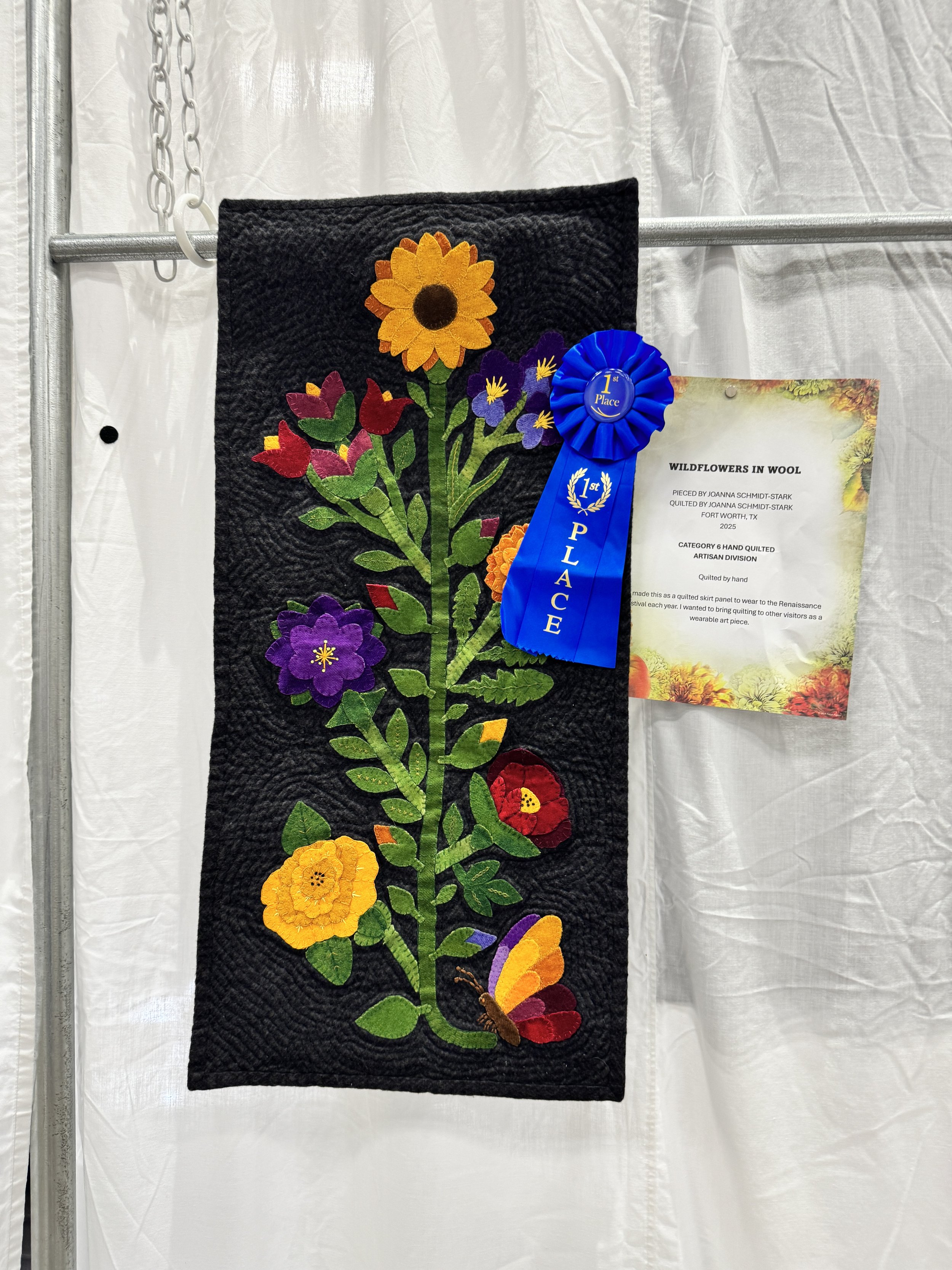 Original: "Wildflowers in Wool" Full Quilt | 1st place Hand Quilting, Fall Festival of Quilts