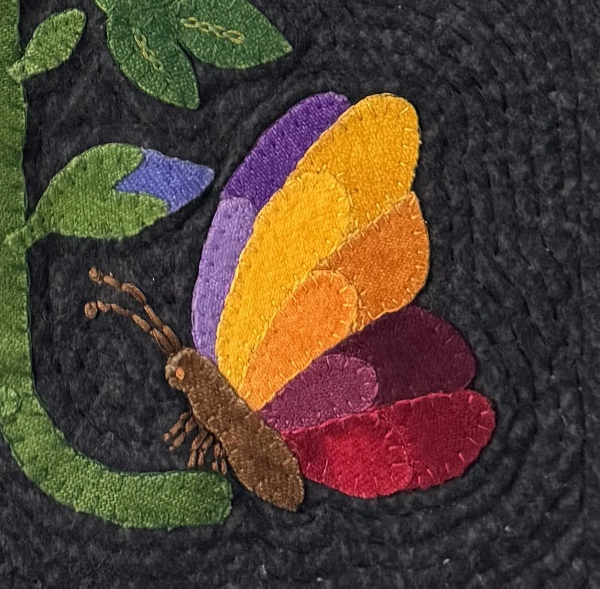 Original: "Wildflowers in Wool" Full Quilt (butterfly detail)