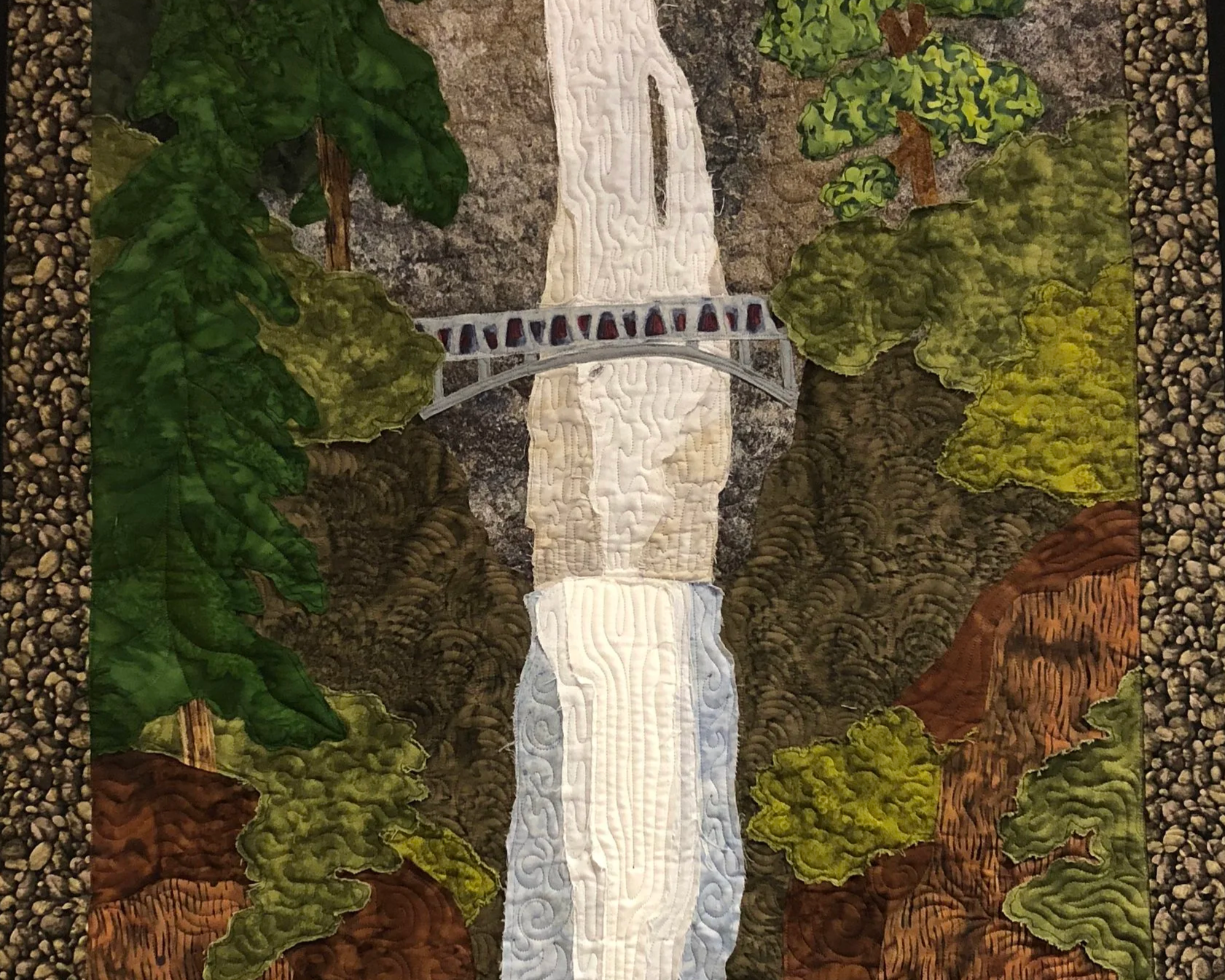 Quilt of Multnomah Falls showing upper and lower waterfalls.