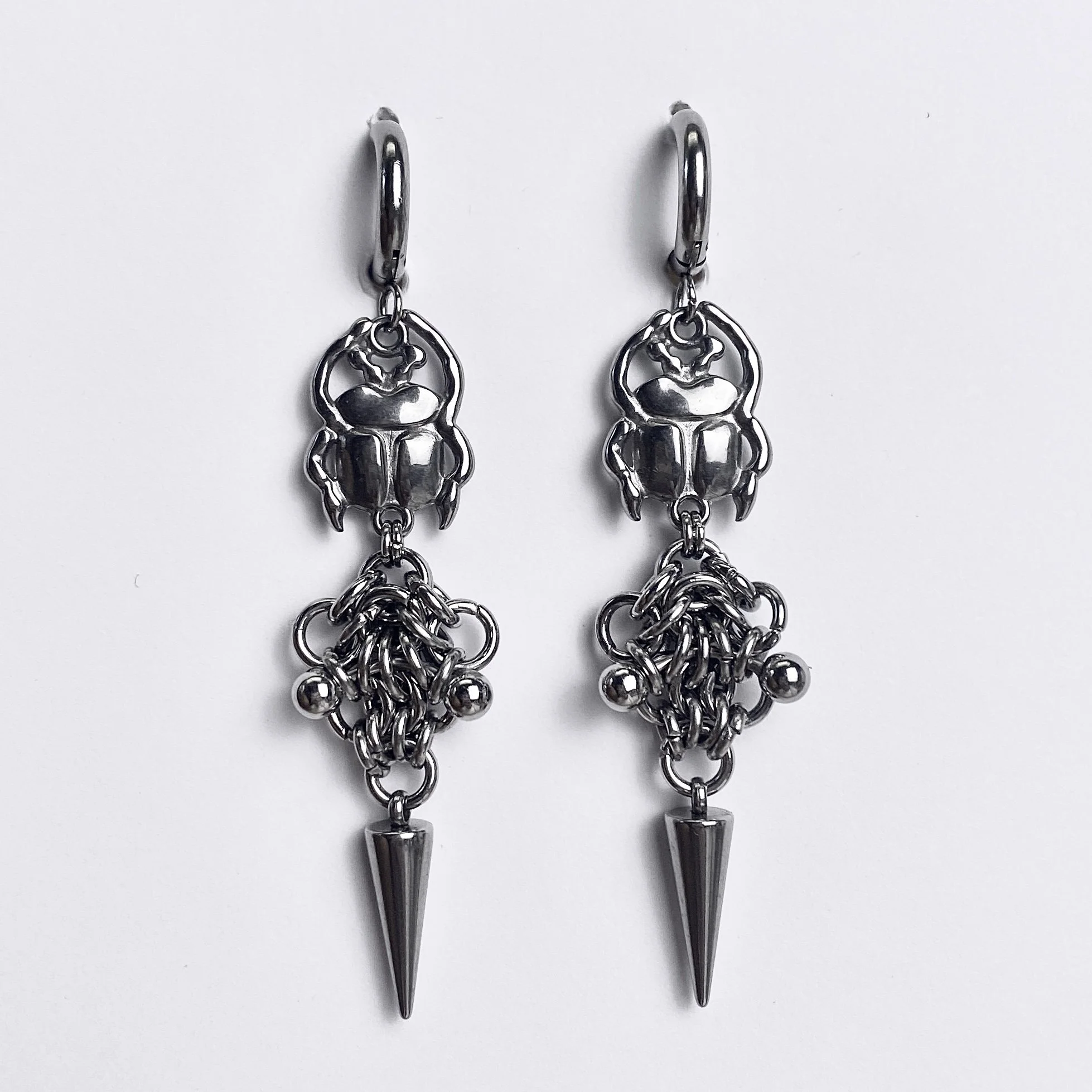 Silver Scarab Hoops