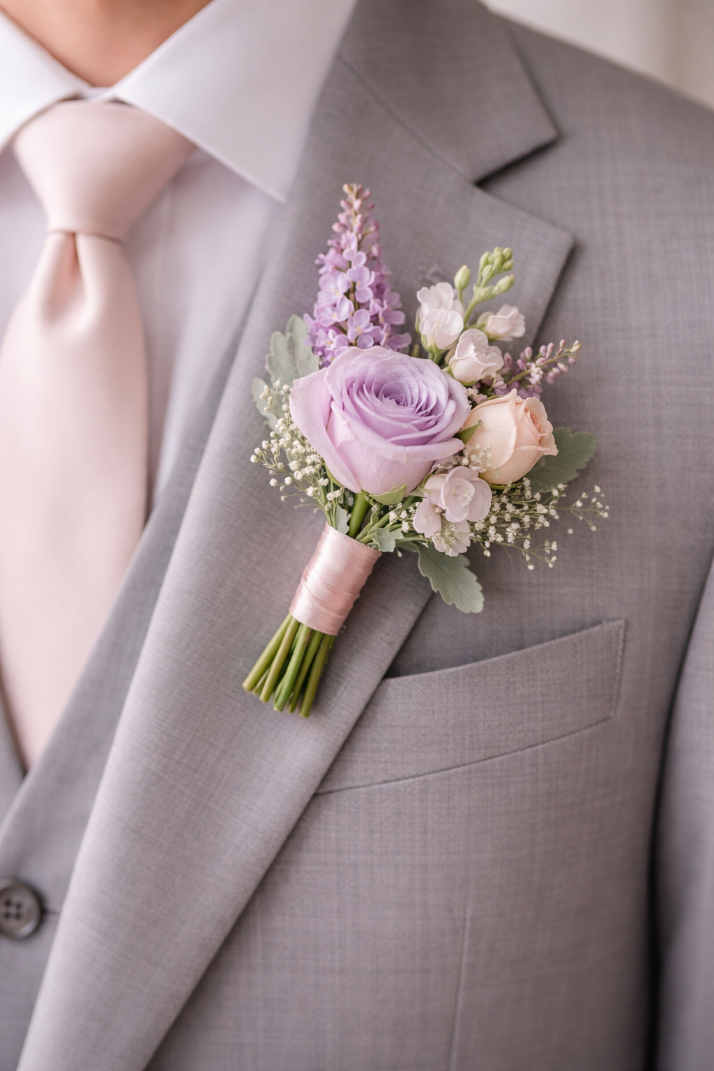 Lilac Whispers Groom's Boutonniere