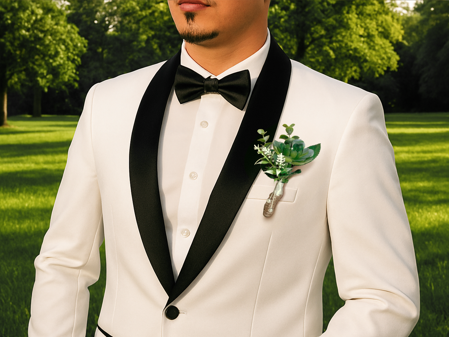 Groom's Boutonniere Green and White