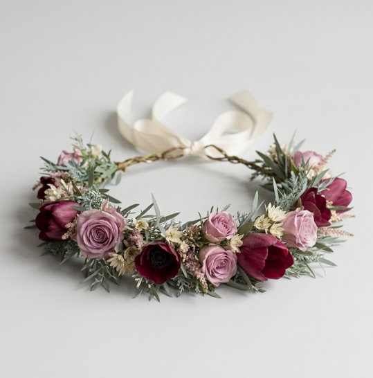 Burgundy Flame Flower Crown