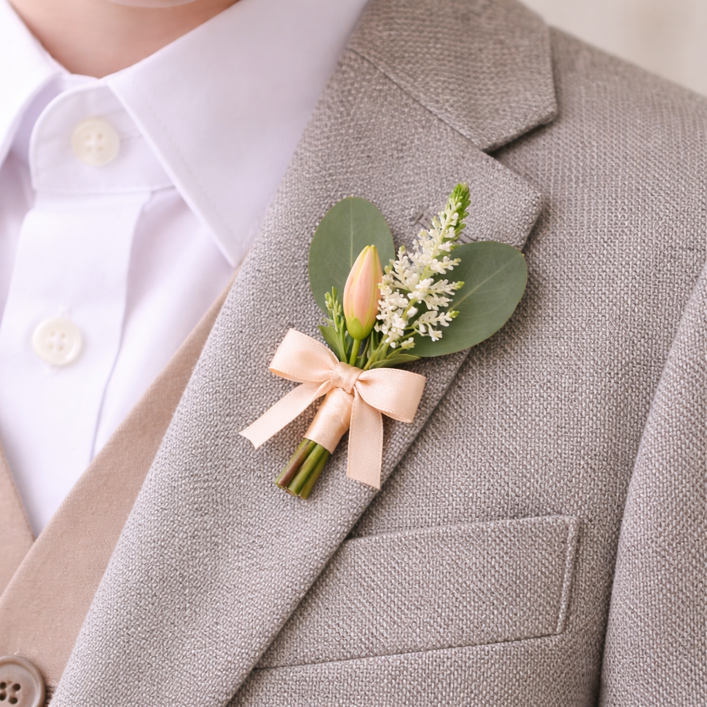 Wild Coral Bloom Page Boy Boutonniere