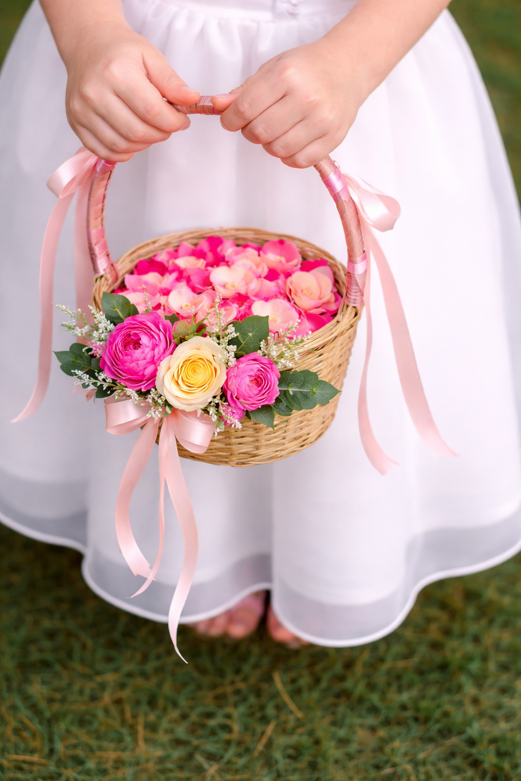 Peachy Paradise Flower Girl's Basket of Petals