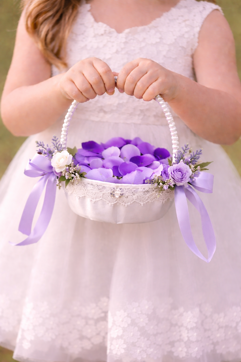 Royal Romance Flower Girl Basket of Petals