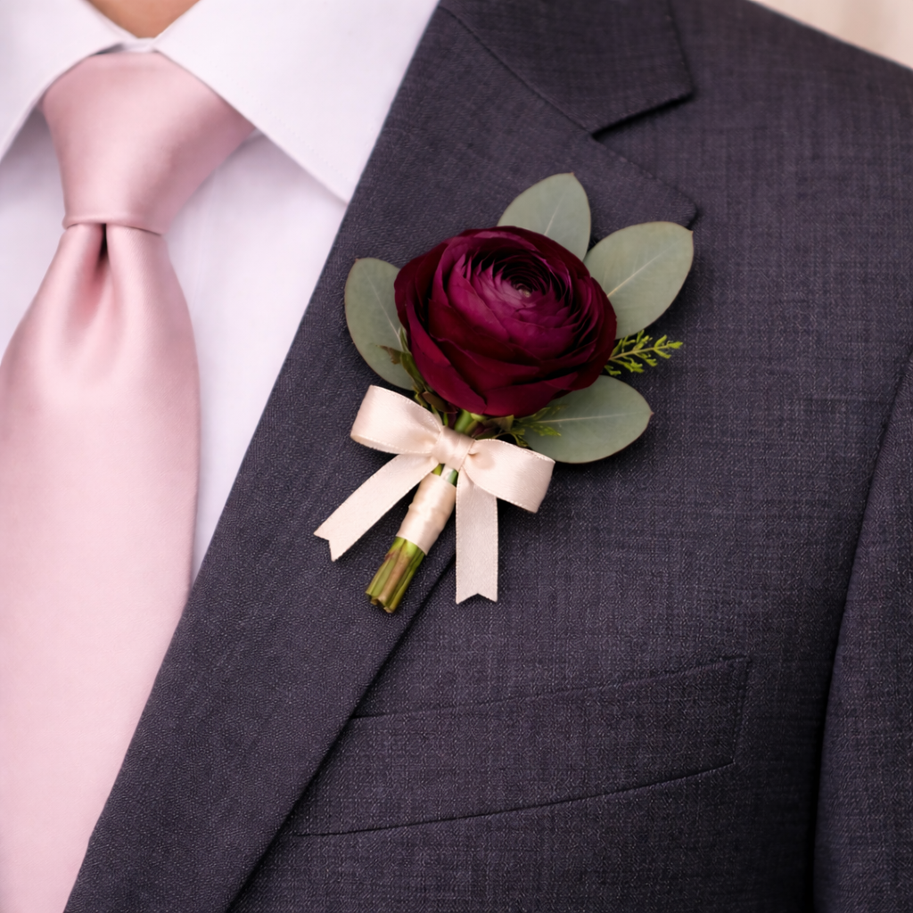Burgundy Flame Groomsman Boutonniere