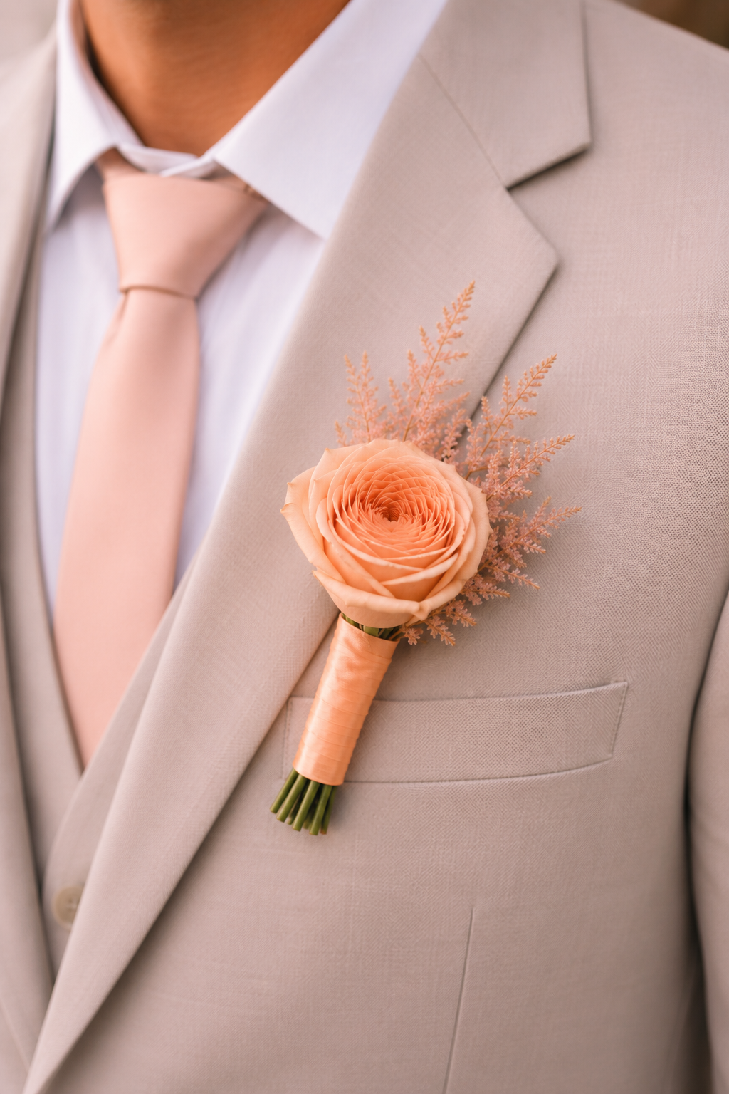 Wild Coral Bloom Groomsman Boutonniere