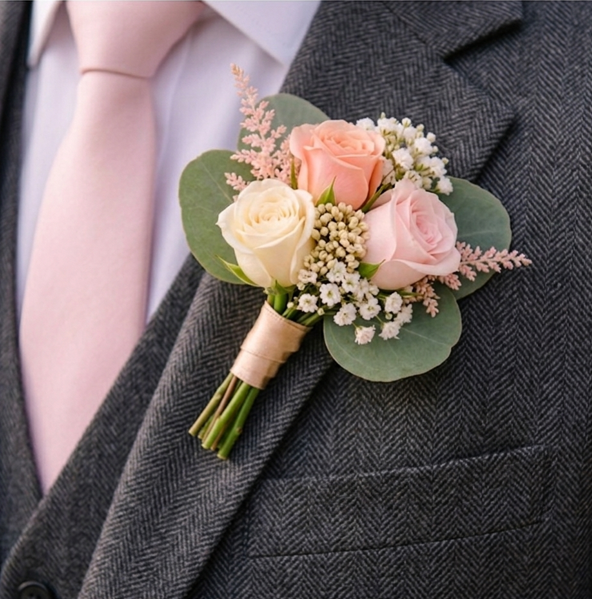 Blushing Pink Grooms Boutonniere