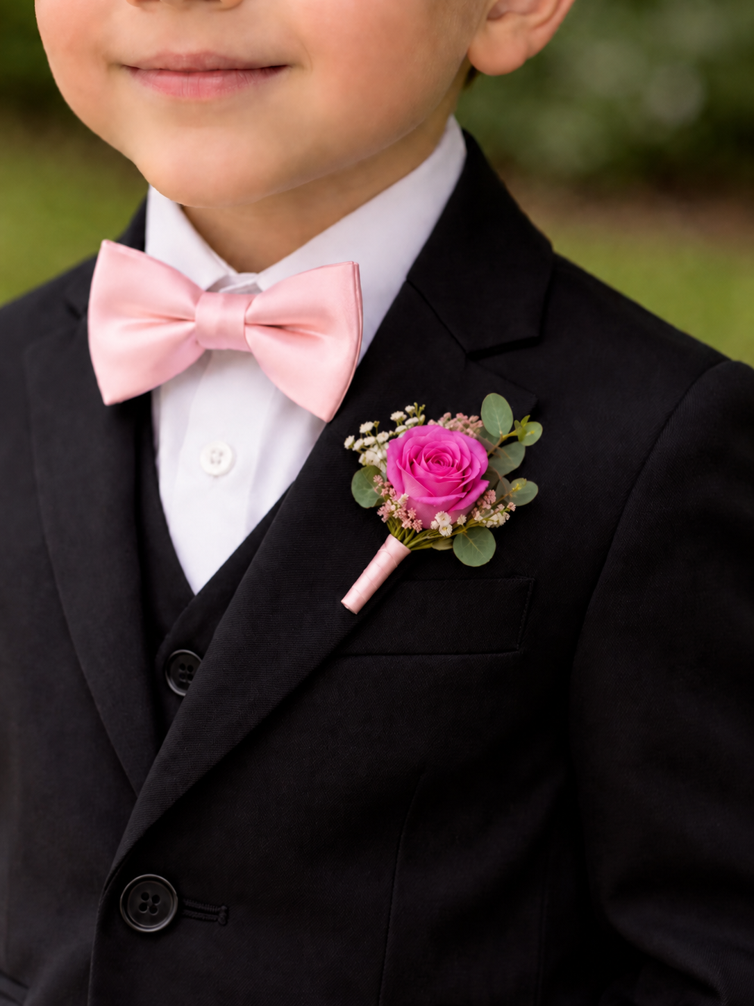 Pinky Paradise Page boy Boutonnieres