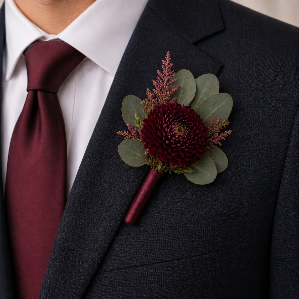 Burgundy Flame Groomsman Boutonniere