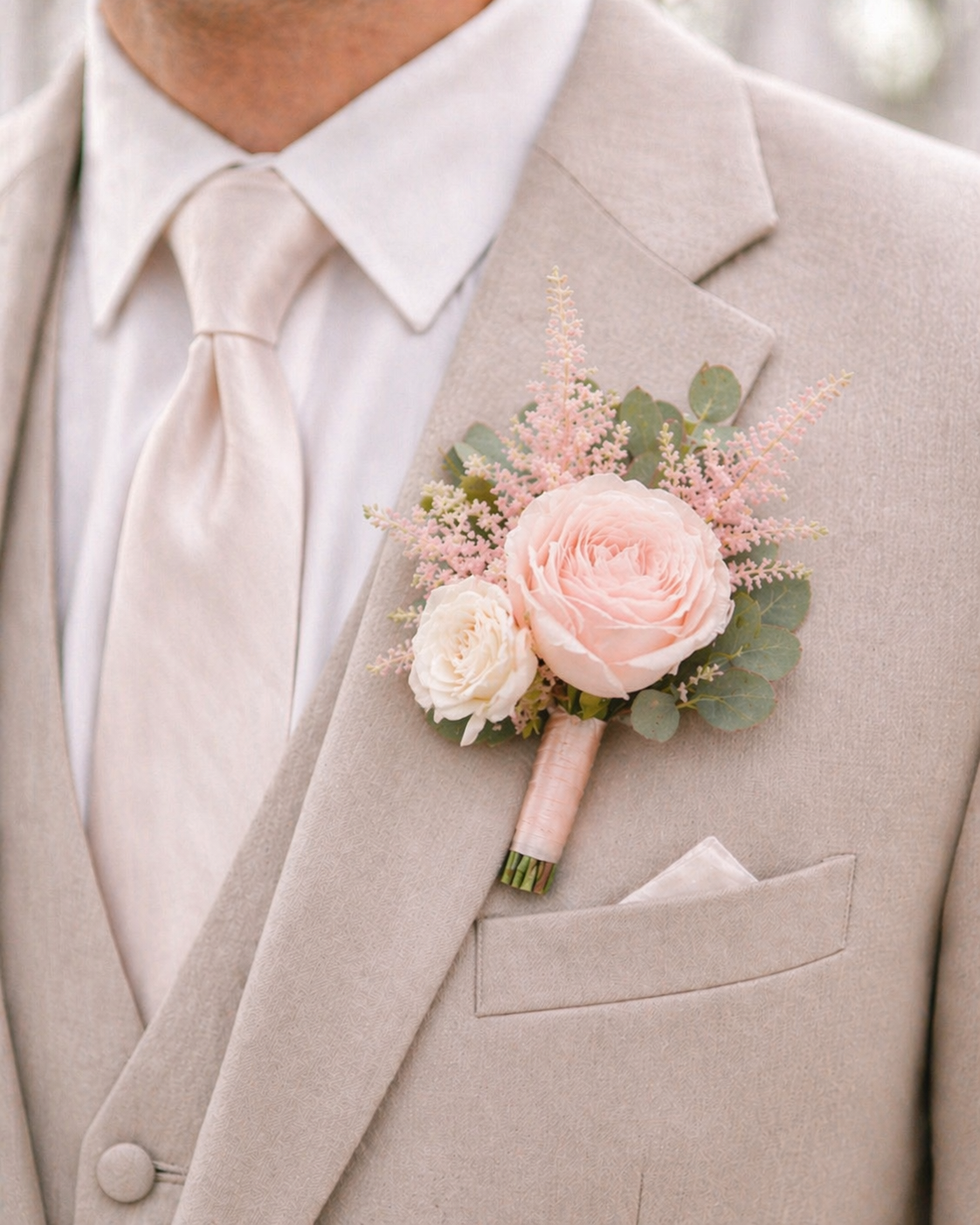 Blushing  Elegance Grooms Boutonniere