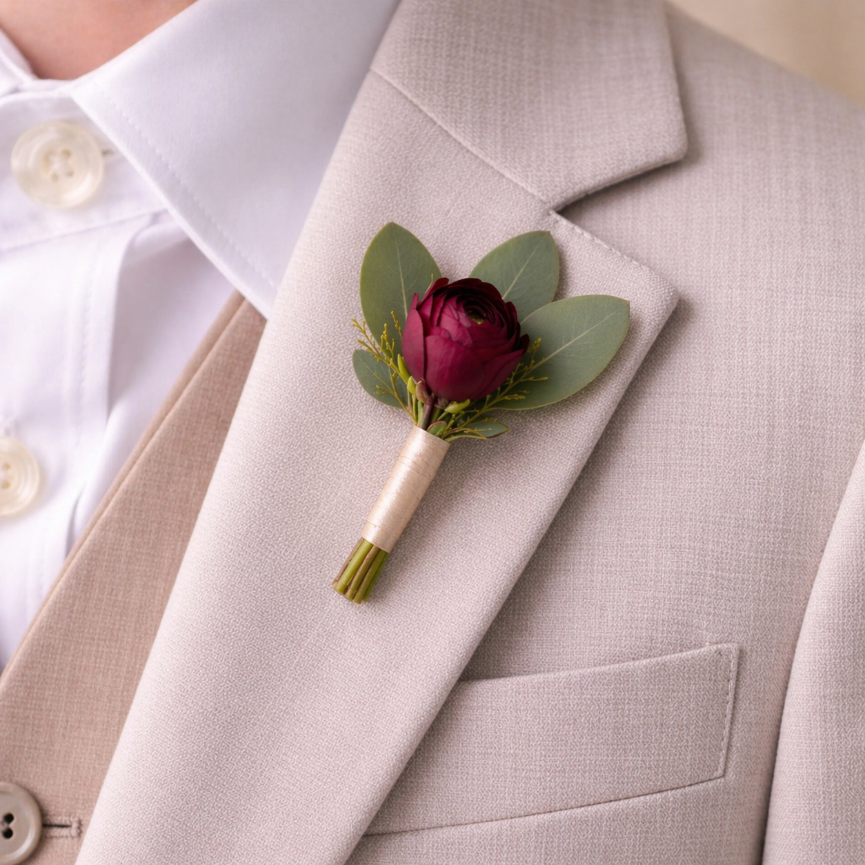 Burgundy Flame Page Boy Boutonniere