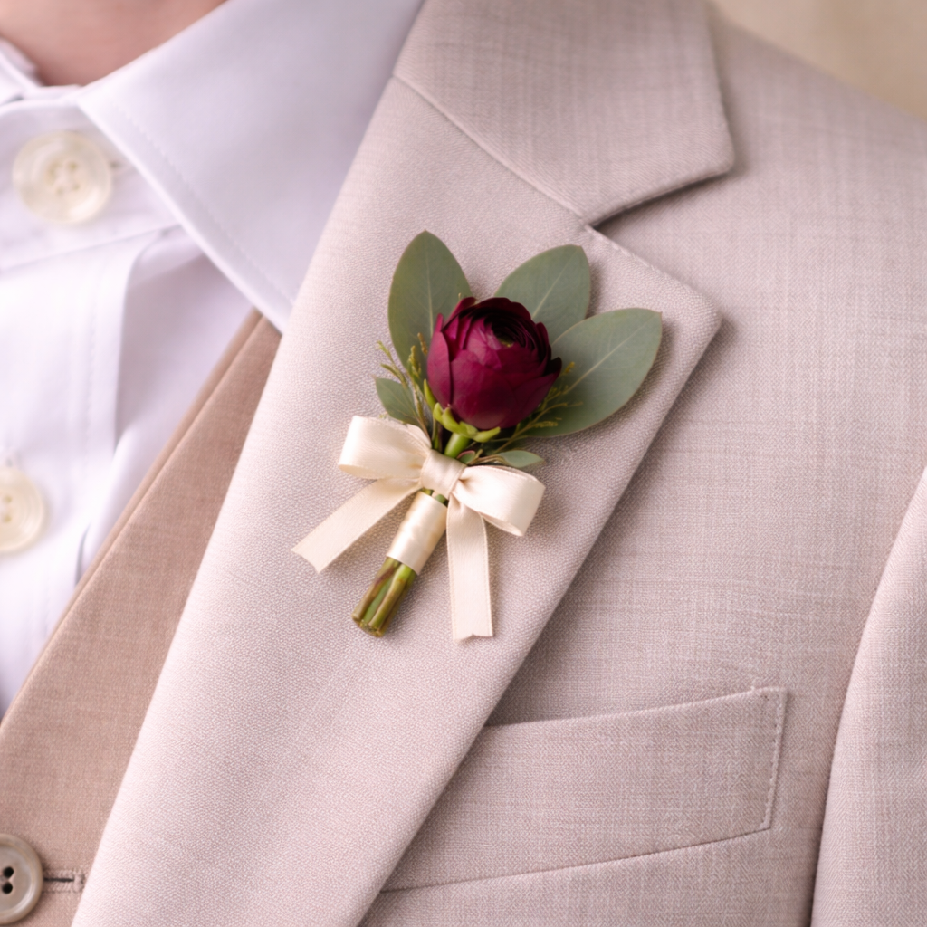 Burgundy Flame Page Boy Boutonniere