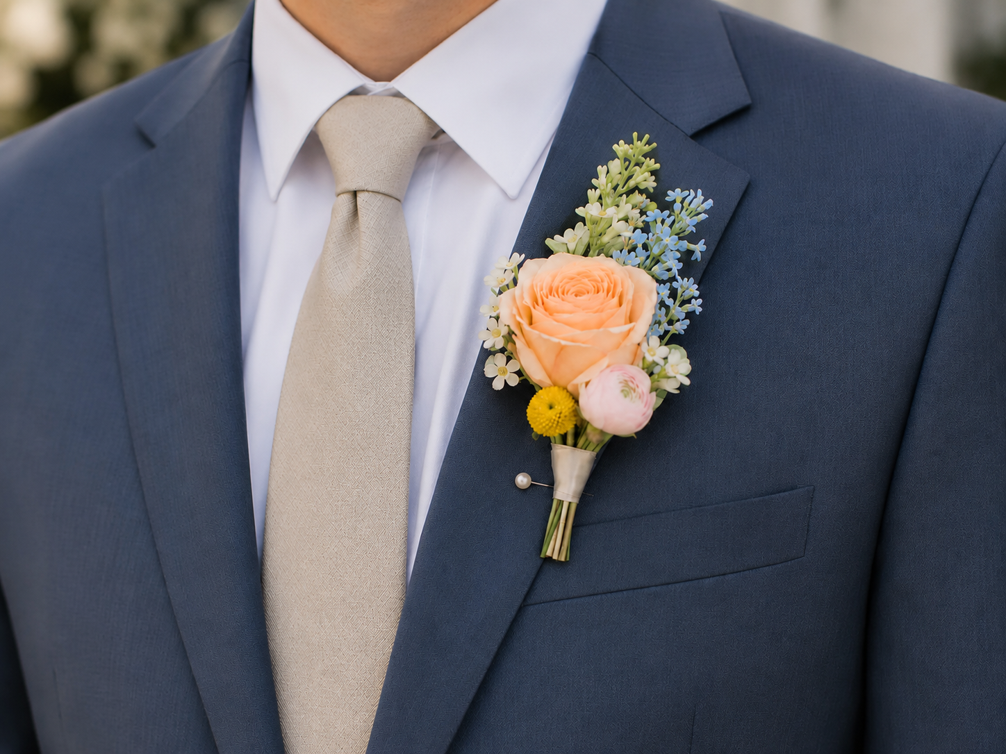 Pastel Petal Garden Groom Boutonniere