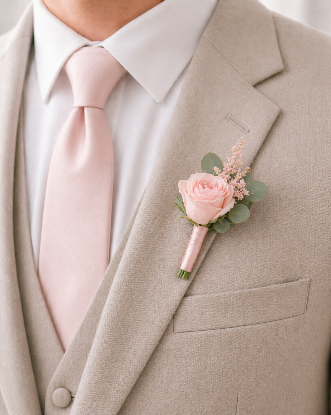 Blushing Elegance  Groomsman Boutonniere