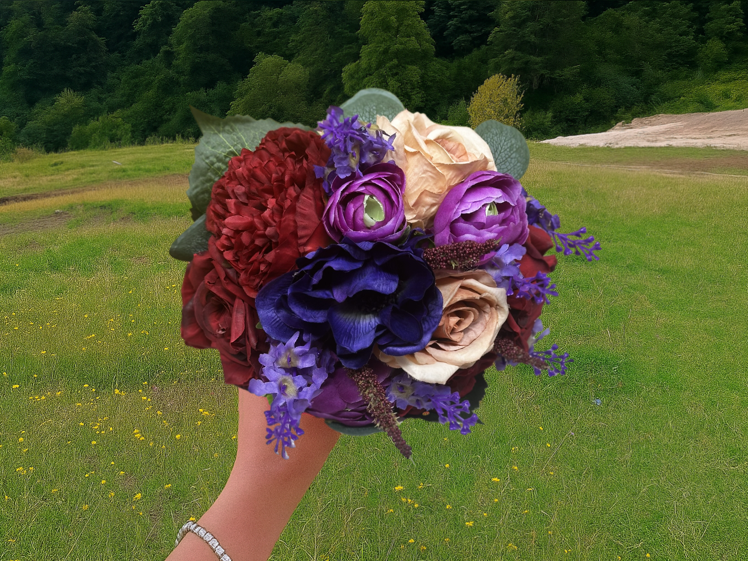 Jewel Tones Bridesmaid Bouquet in hand.png