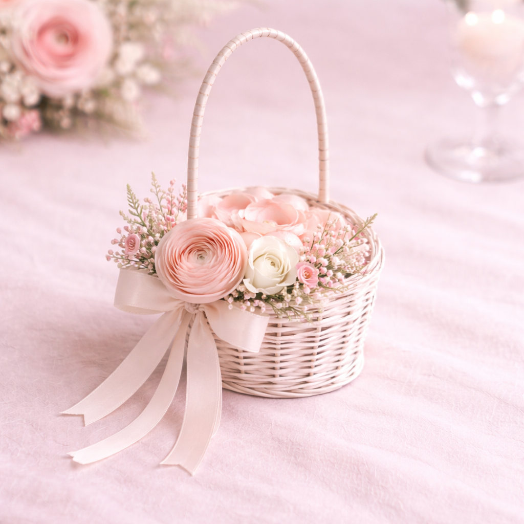 Blushing Pink Flower Girl Basket