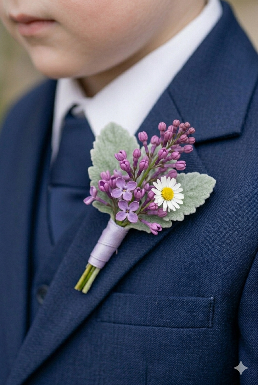 Lilac Whispers Page boy boutonniere