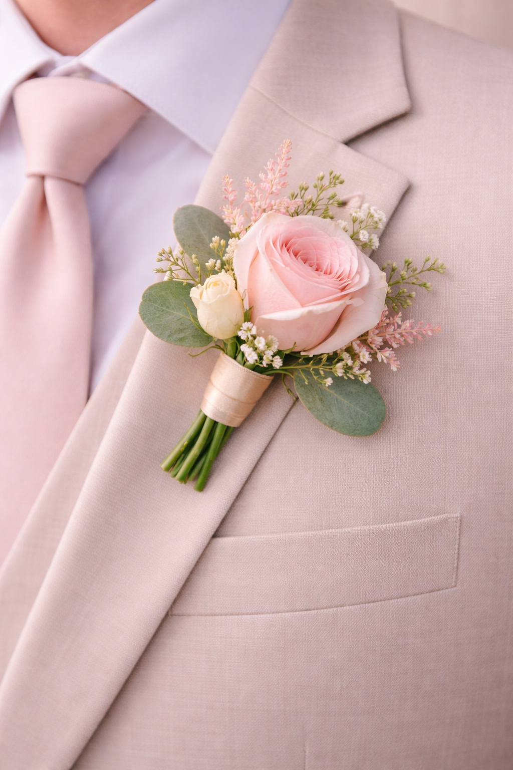 Blushing Pink Groomsman Boutonniere