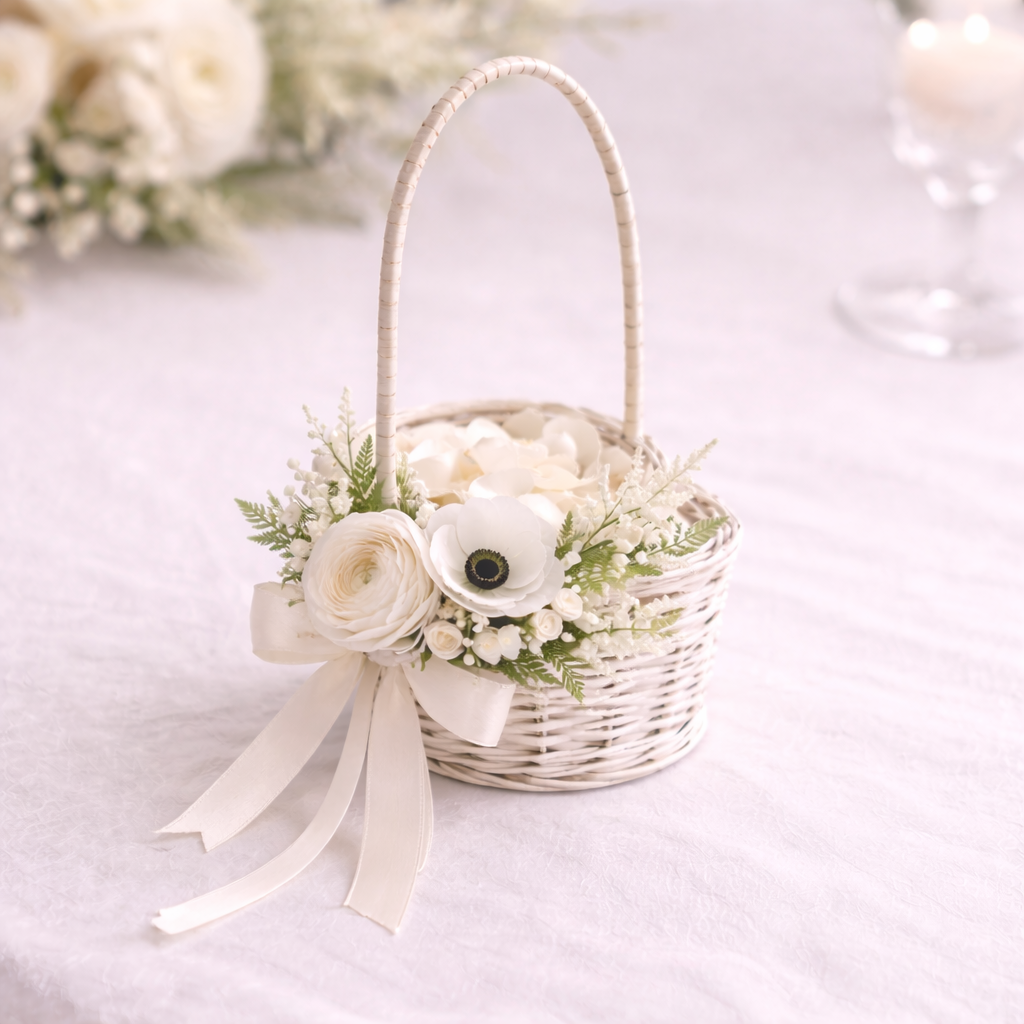 Ivory Luxe  Flower Girl Basket of Petals