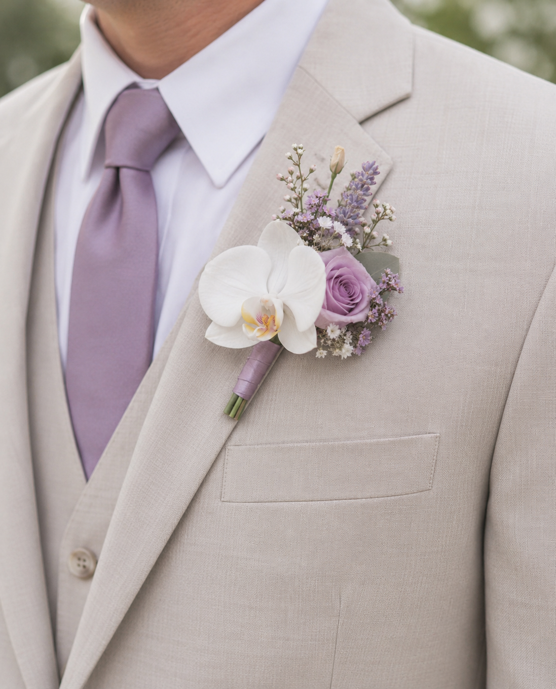 Lilac Haze Groom's Boutonniere