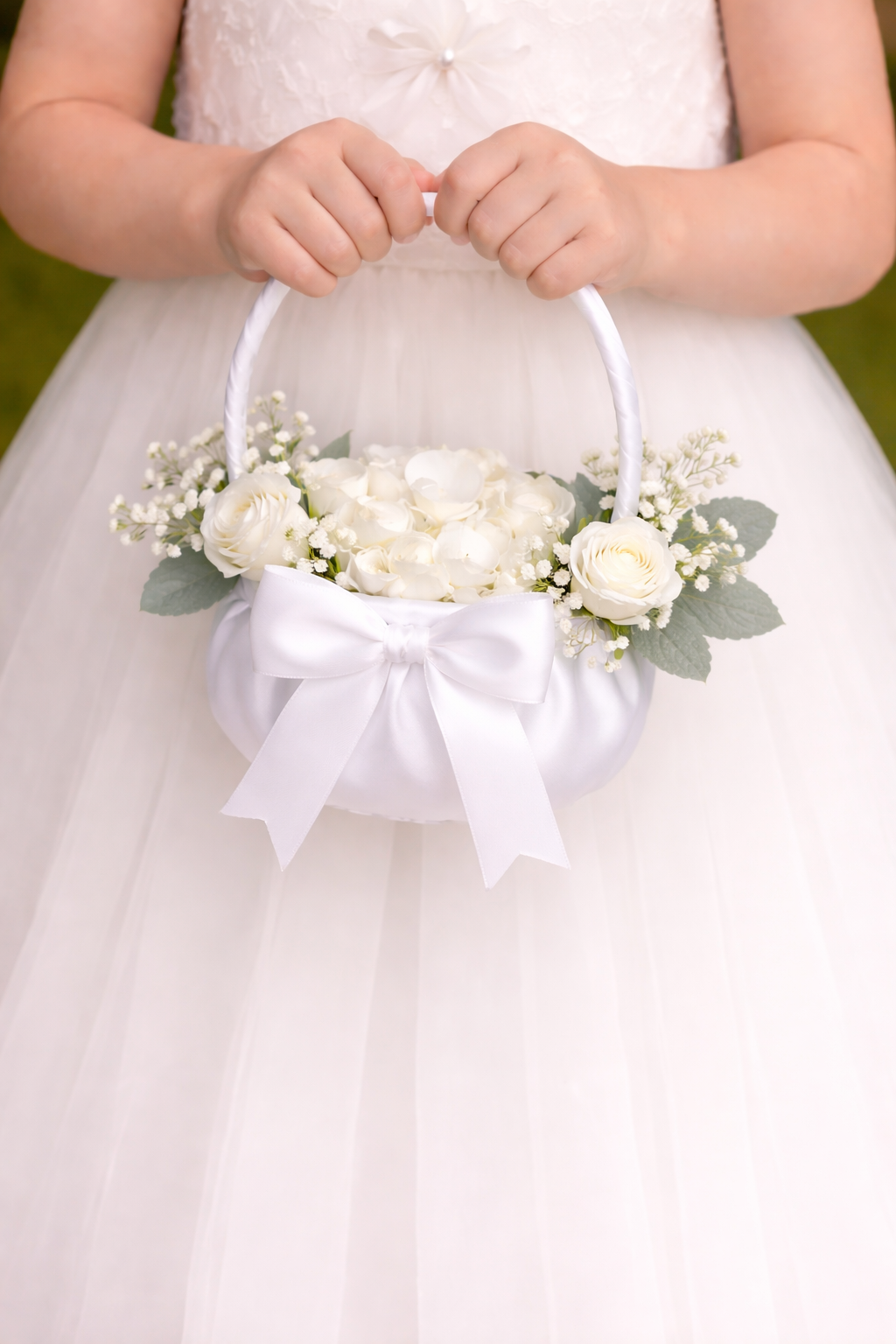White Opulence Flower Girl Basket of Petals