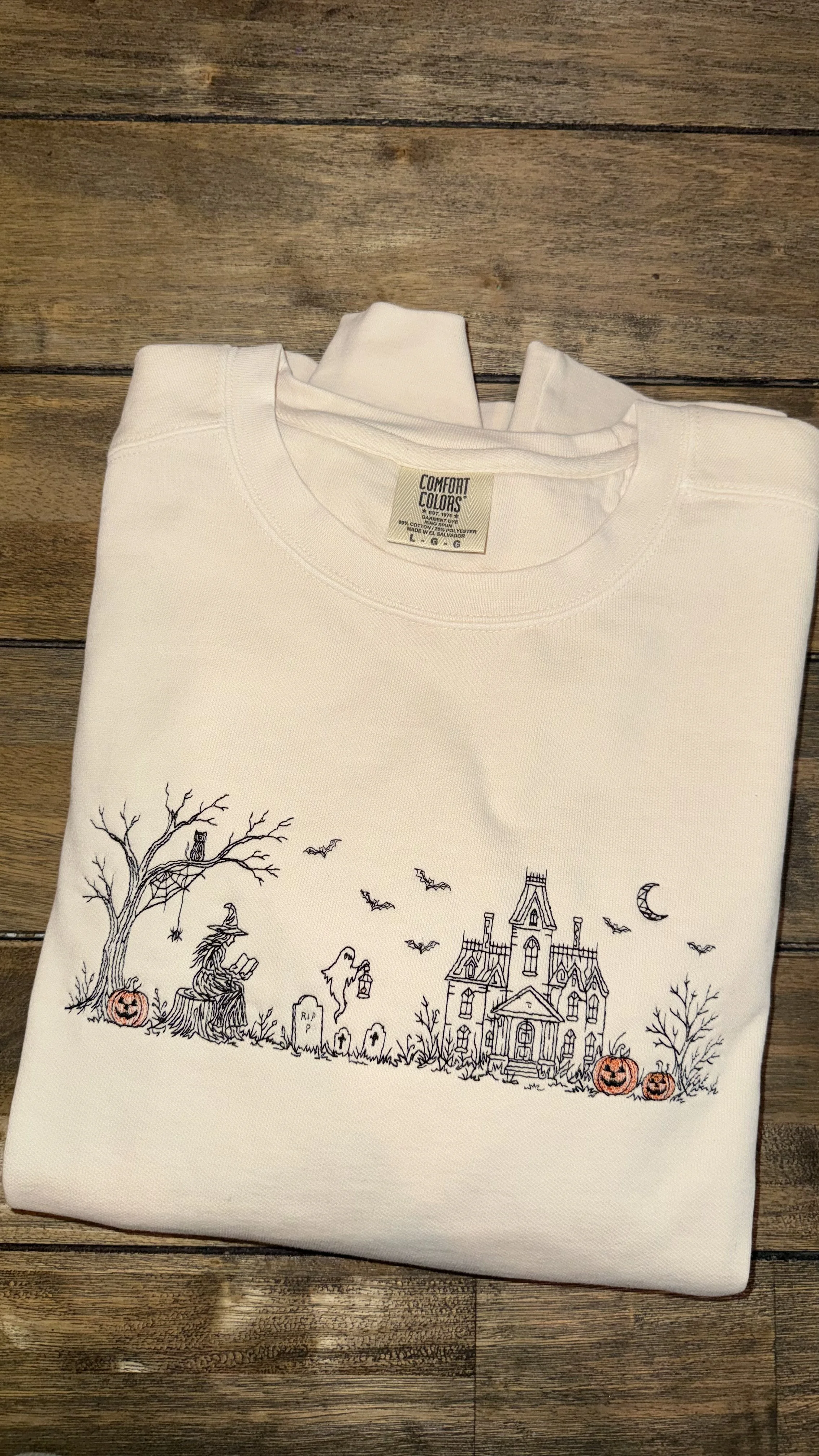 Embroidered Halloween Manor - Comfort Colors Crewneck