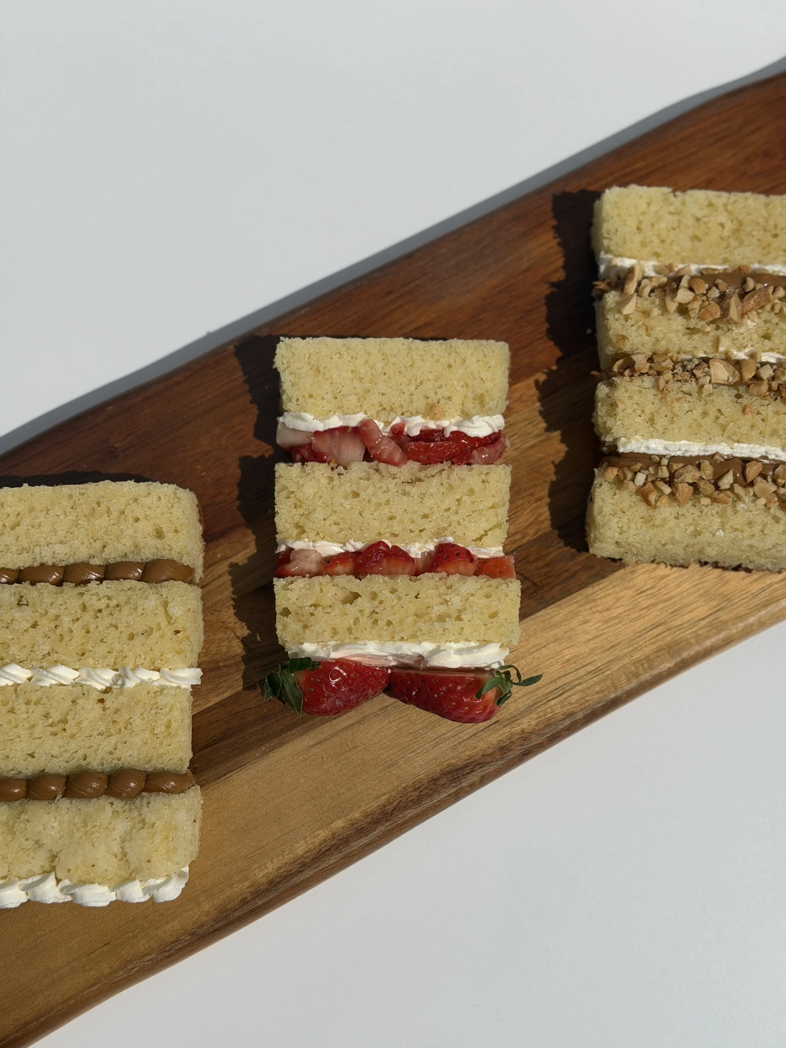 Wedding cake samples. Biscoff cookie butter, Fresh strawberries, Peanut butter crunch