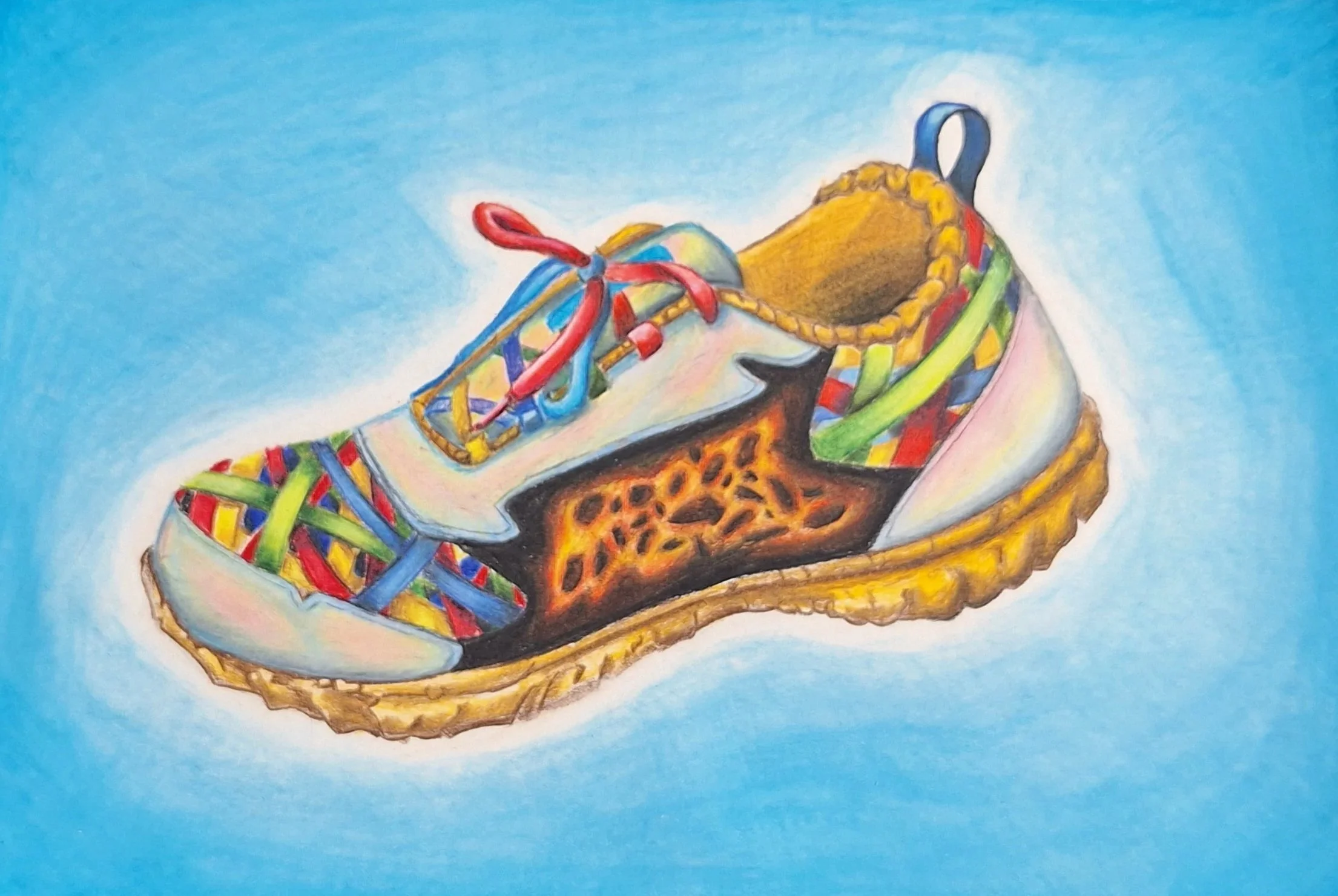 Textured Shoe, 2025. 
Colored pencil on bristol, 11x14 inches.