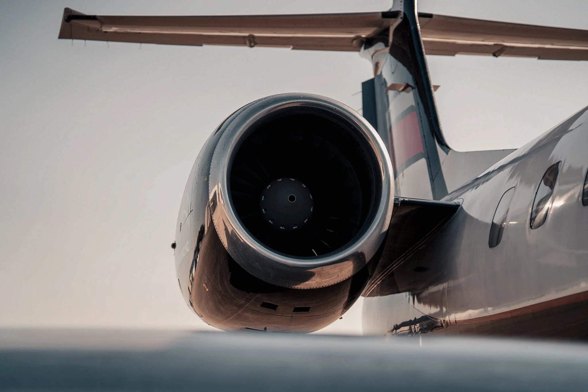 Close-up of Exodus Aircraft private jet engine, representing precision, safety, and high-performance aviation standards.