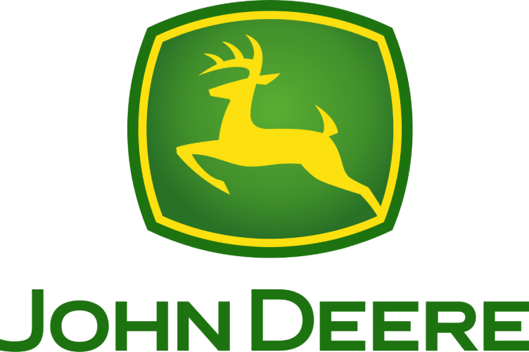 The John Deere logo featuring a yellow deer leaping within a green shield with a yellow border.