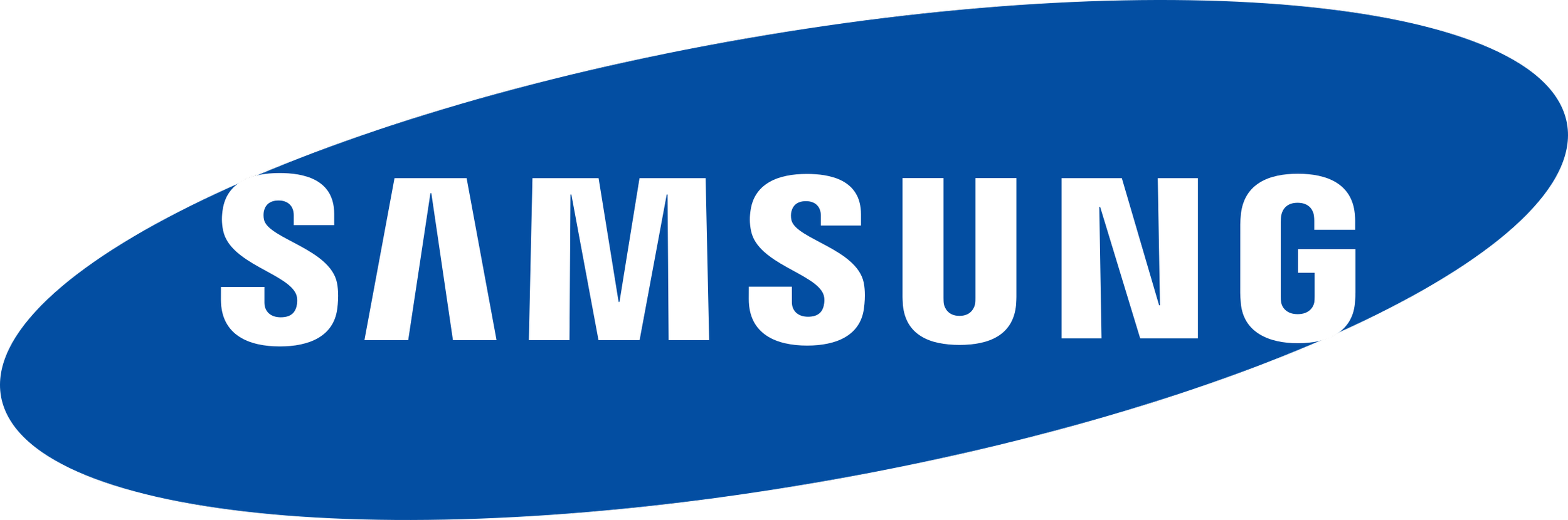Samsung logo on a blue oval background.