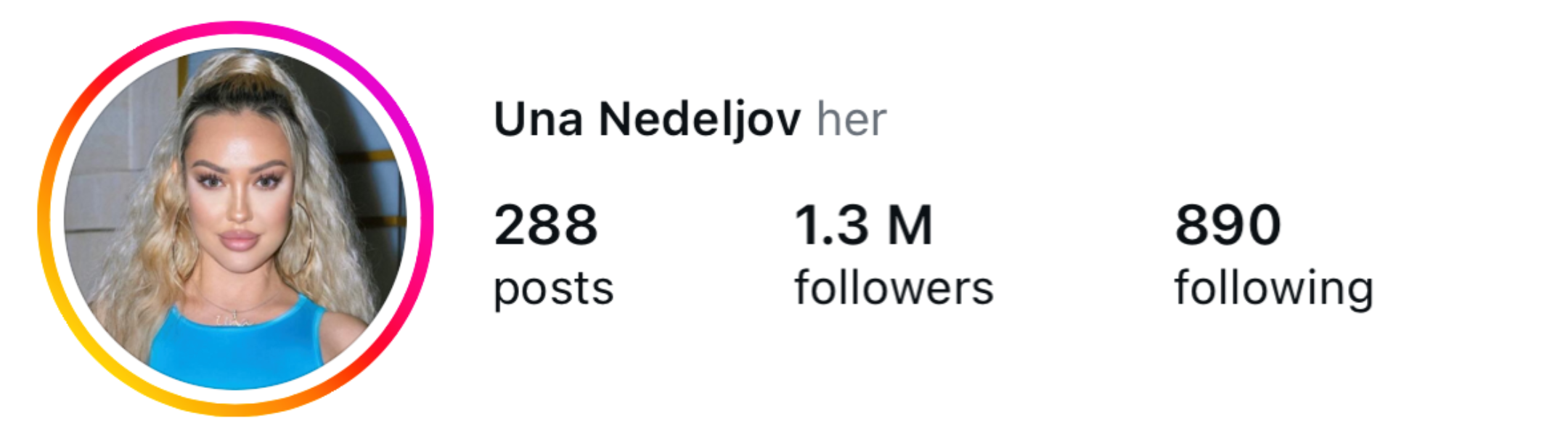 Instagram profile summary of Una Nedeljov showing her profile picture, name, number of posts, followers, and following.