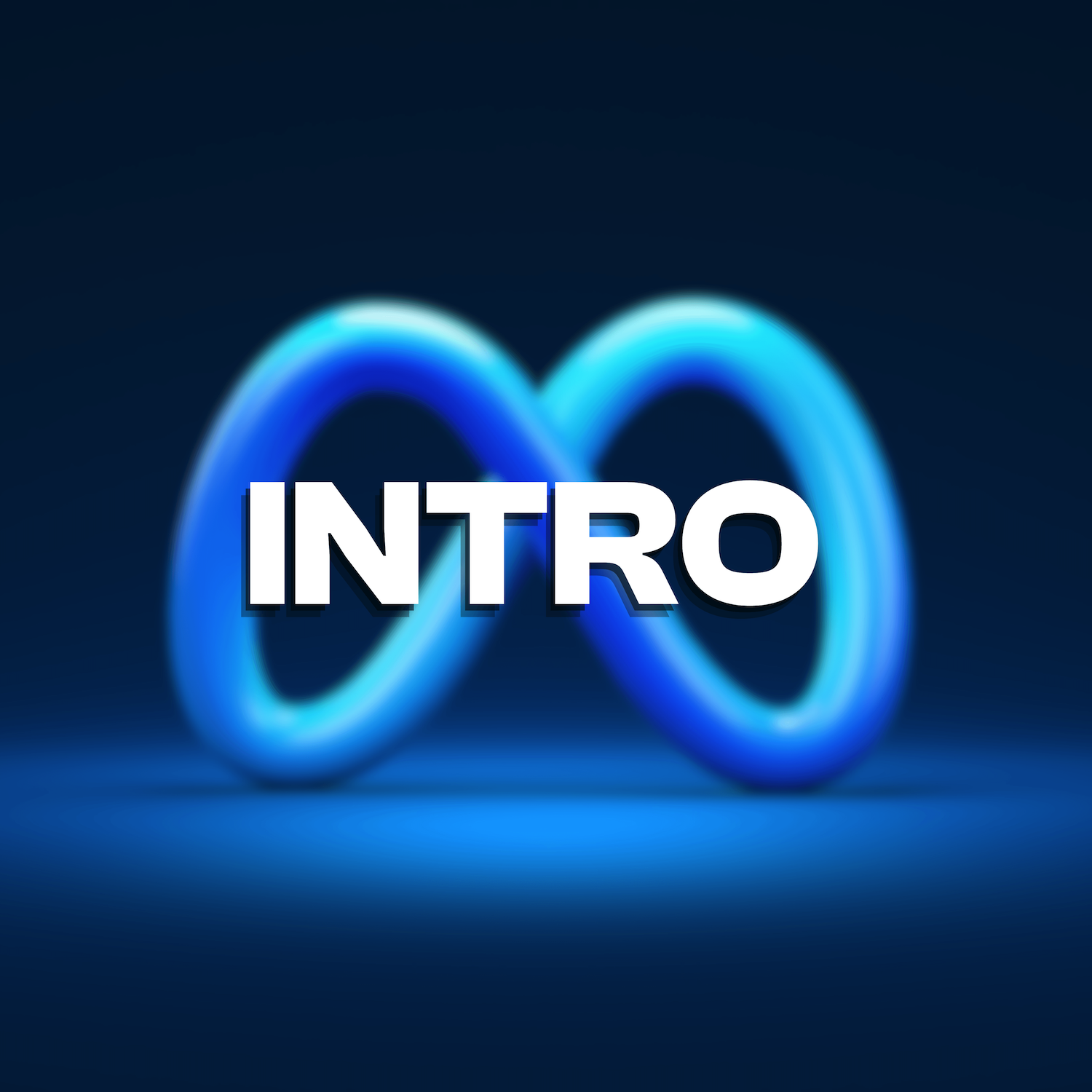 Digital graphic with the word 'INTRO' in bold white letters overlaid on a glowing blue infinity symbol on a dark blue background.