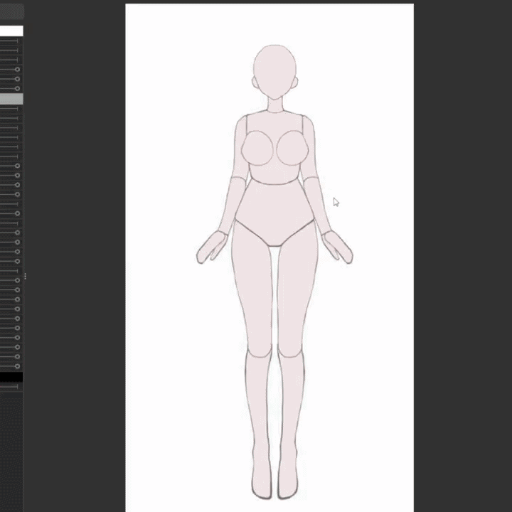Line drawing of a stylized female figure with basic body proportions, no facial features, and minimal clothing outlines.
