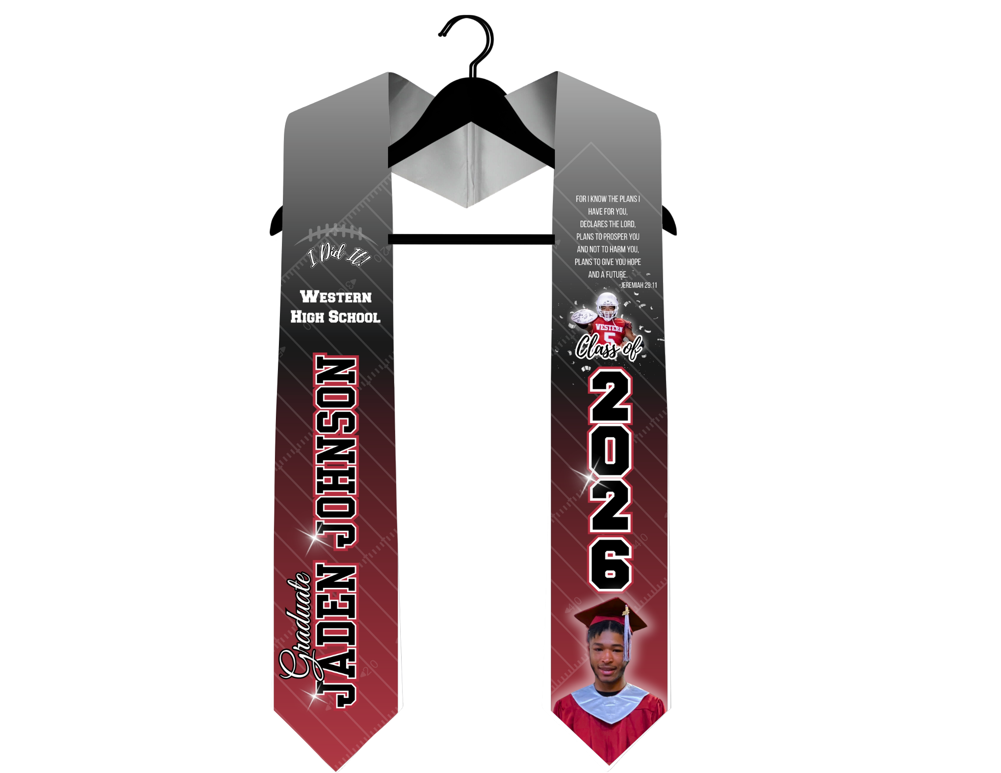 Football Fanatic Graduation Stole with Scripture