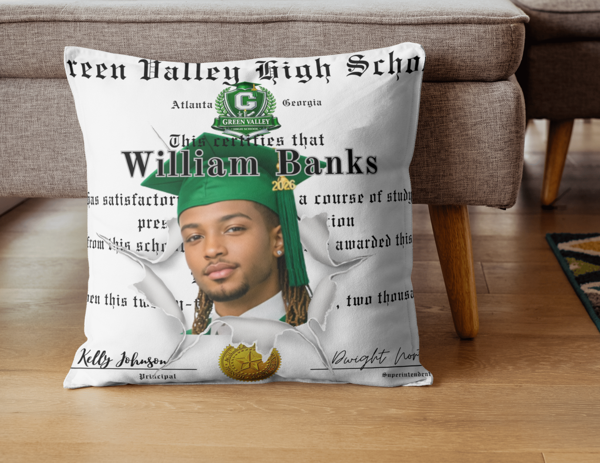 2026 Graduate Commemorative Pillow Green