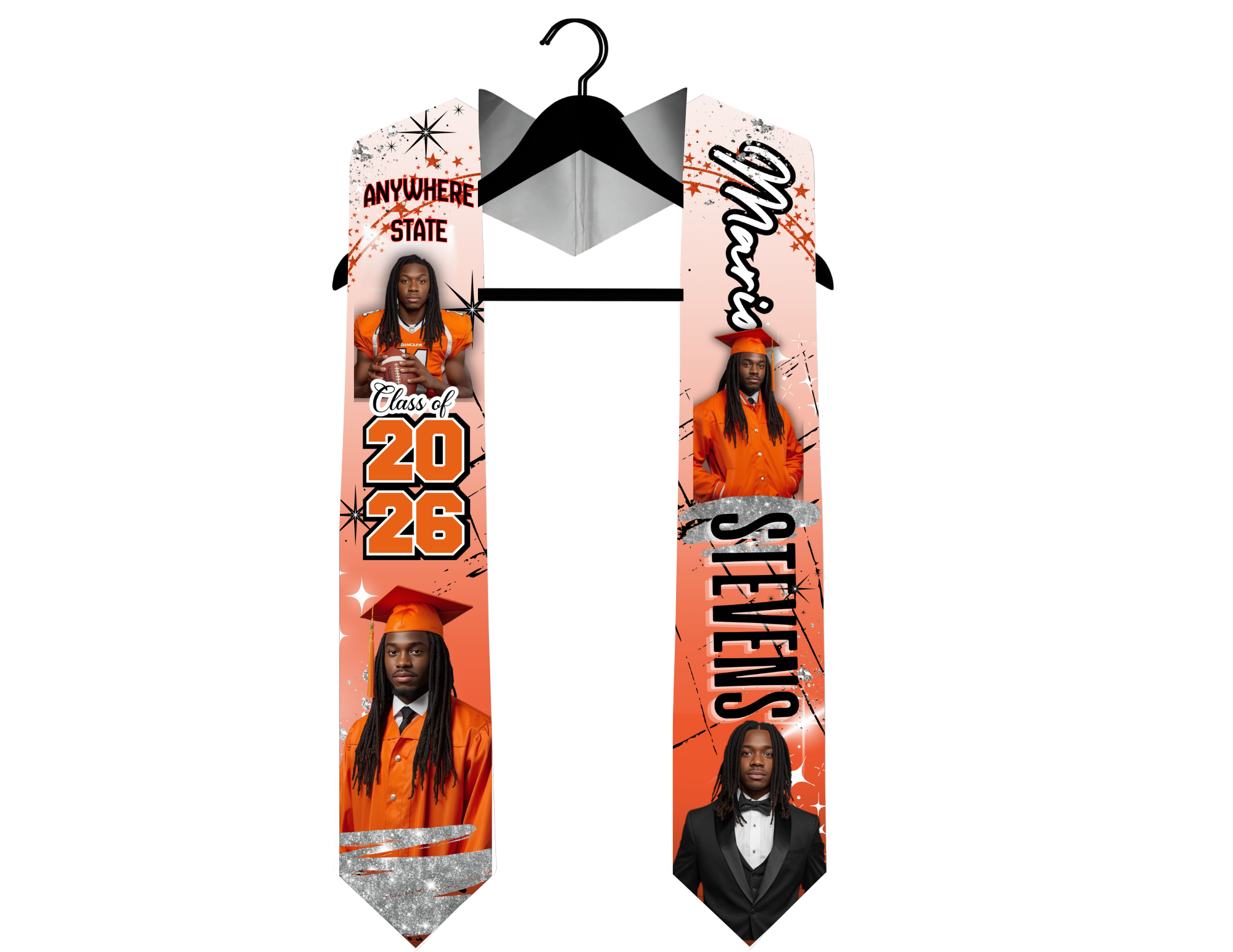 Glam Red or Orange Graduation 2026 Stole 70"